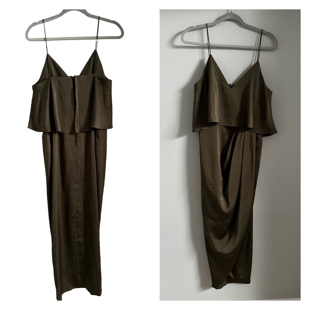 Shona Joy Luxe Cocktail Frill Dress Pine Size 6 Flaw